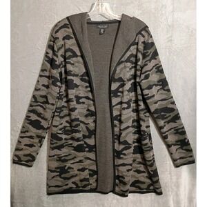 Rachel Zoe Camo Open Front Hooded Cardigan Sweater  Women's Size XL‎